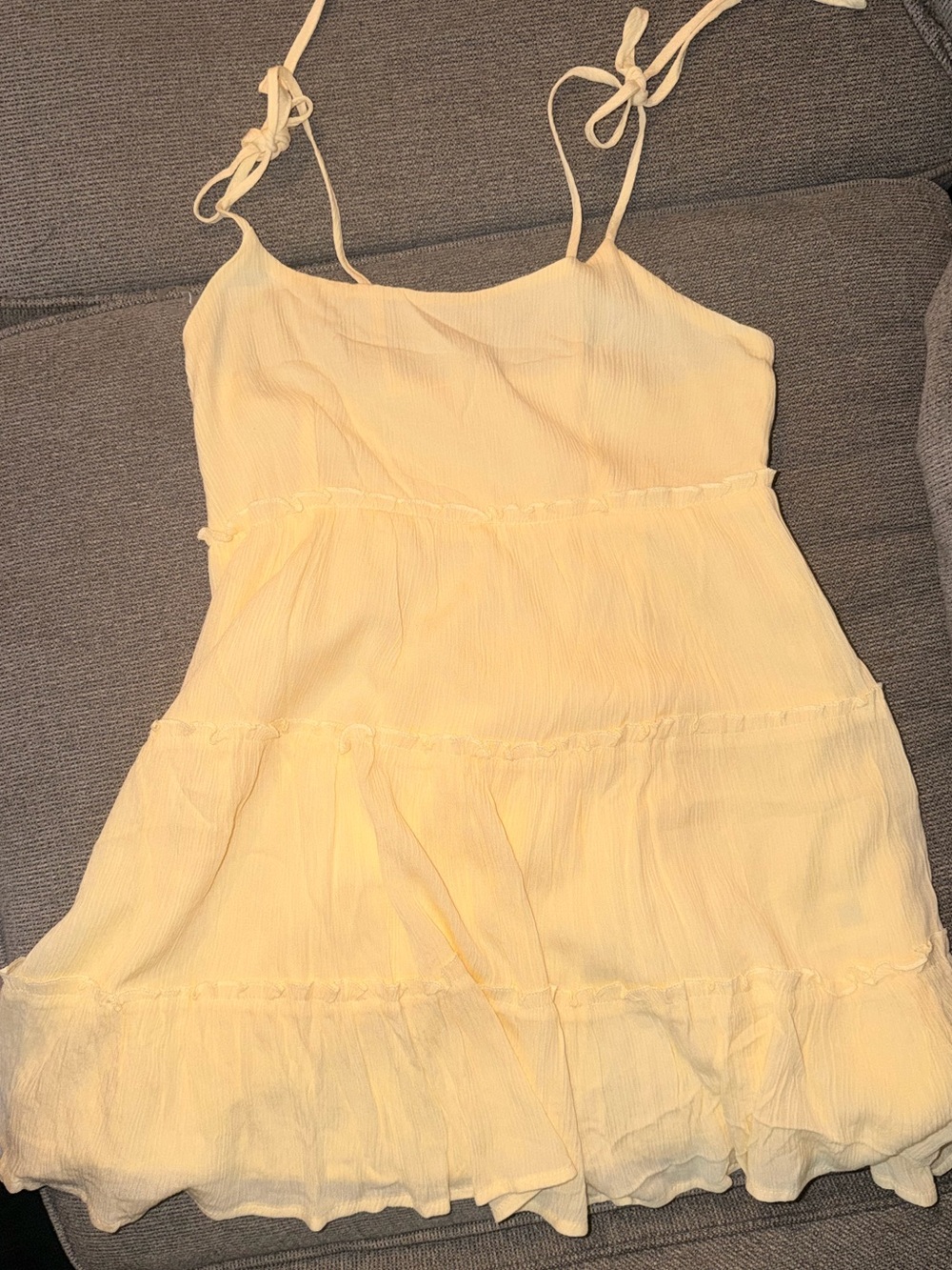 Women’s ' Yellow Tie-Shoulder Tiered Summer Dress